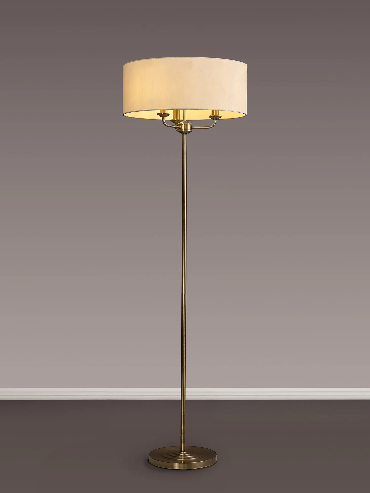 Banyan 45cm 3 Light Floor Lamp Antique Brass; Ivory Pearl DK0915  Deco Banyan AB IV